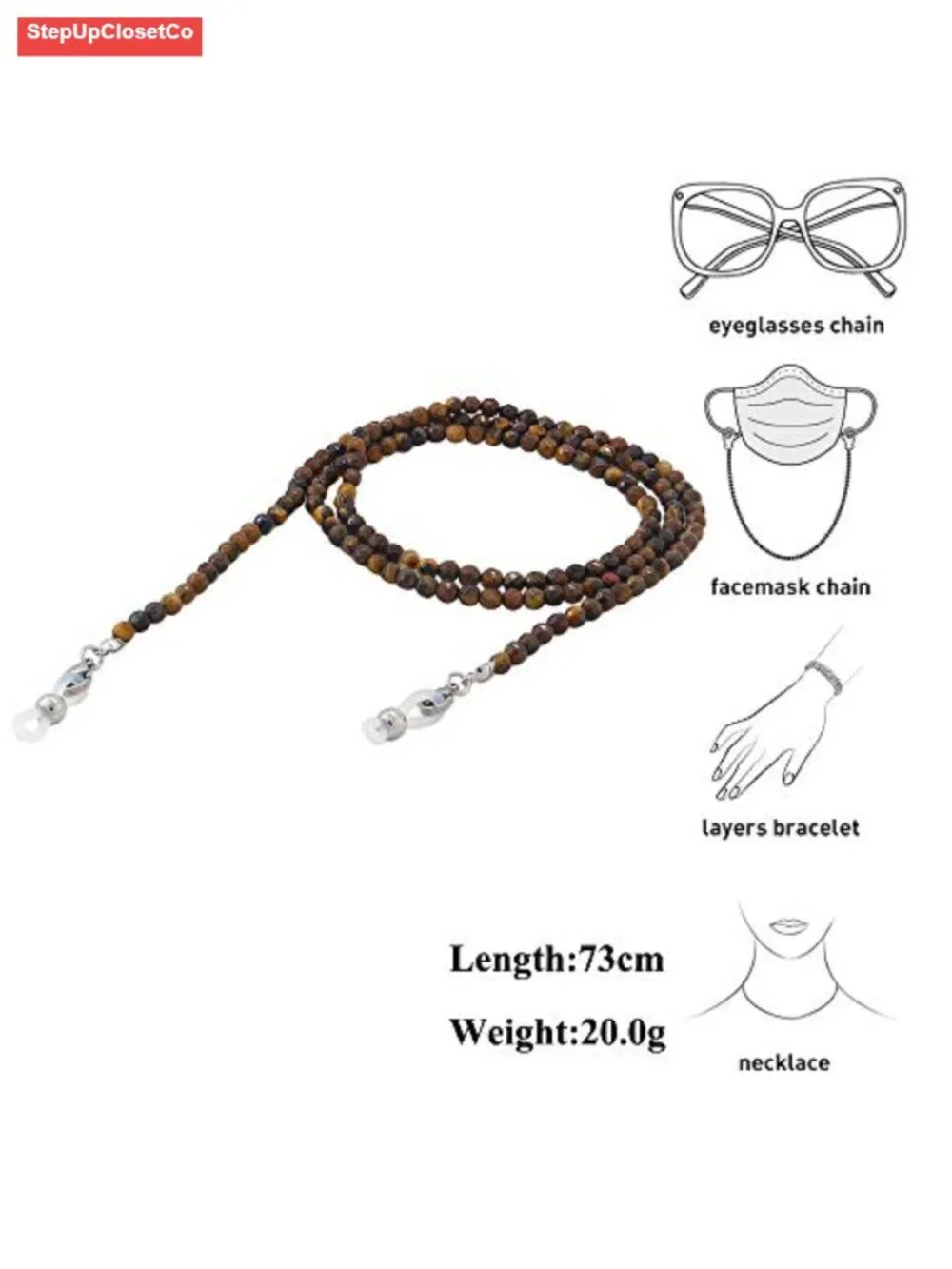 Natural Stone Beaded Eyeglass Chain for Women, Adjustable Lanyard